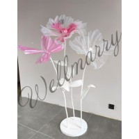 Ростовой цветок из органзы "Мак белый White/Pink"
